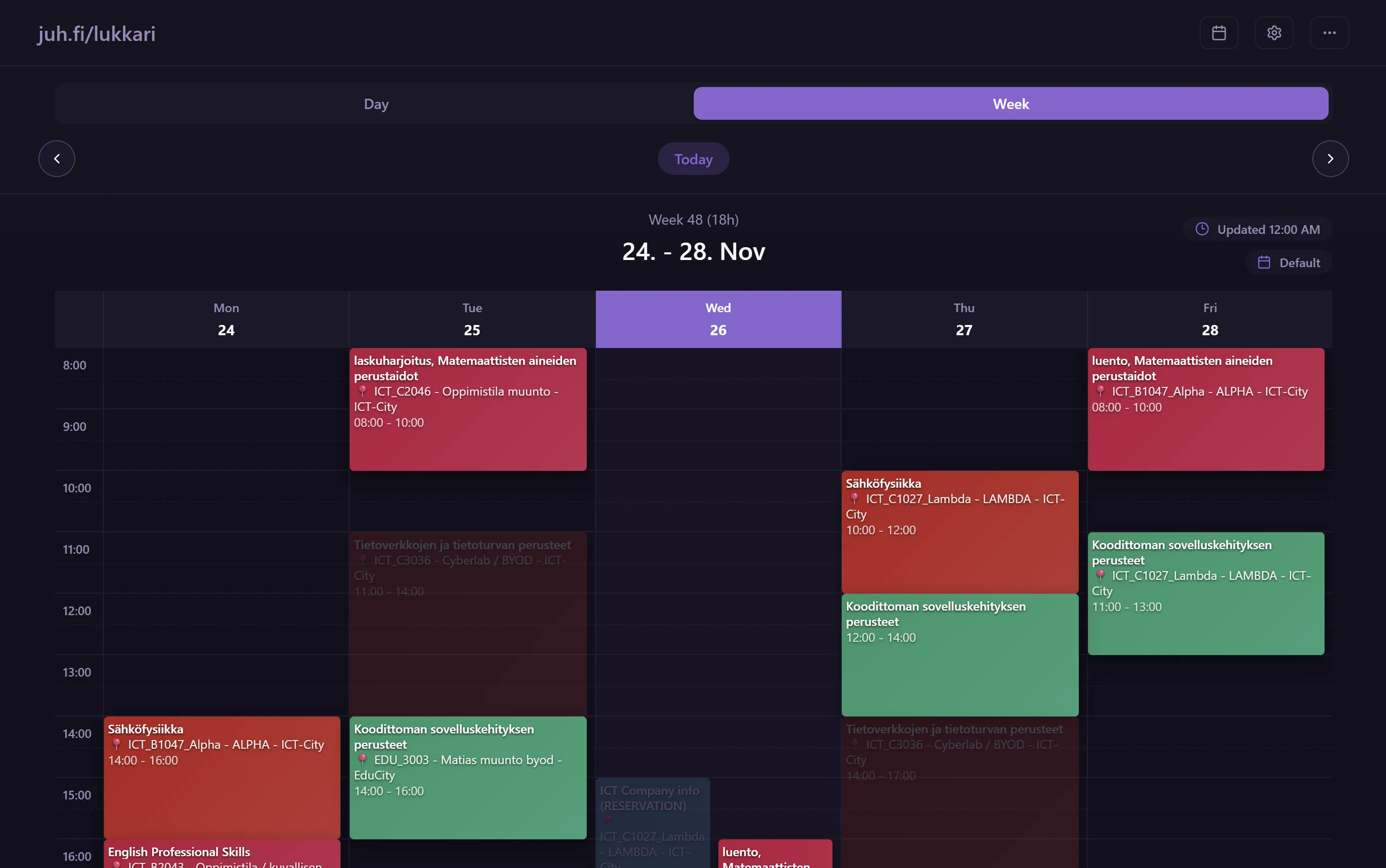 Open Lukkarikone interface screenshot